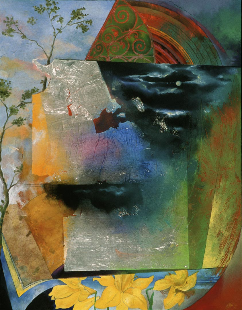 Ellen Wiener, Moon & Lilies, 12 x 9, oil on panel, 2000