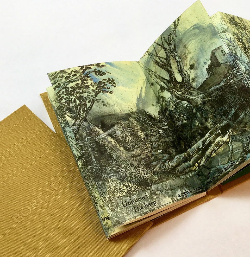 Boreal II, 2015. Artists accordion book featuring eponymous poem by Andrew Joron.